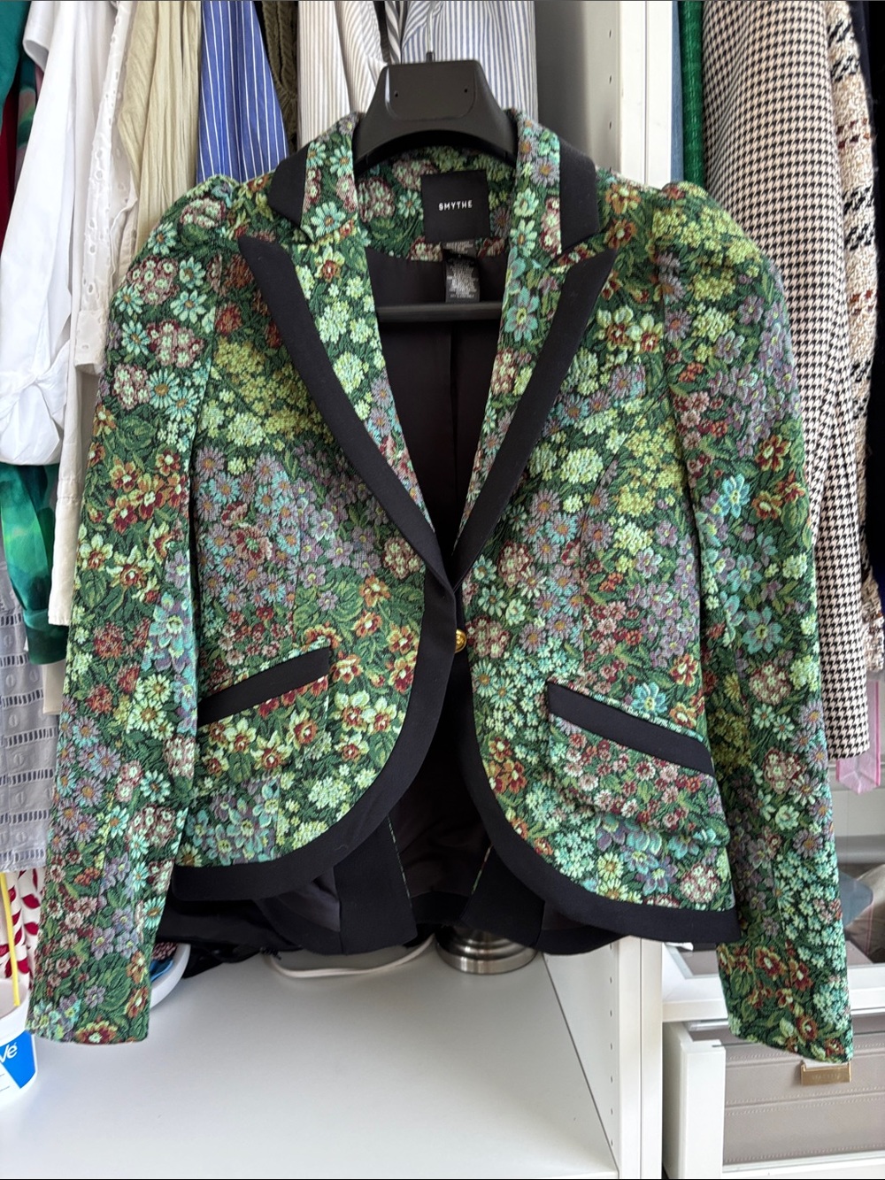 Smythe Black-Trim Green Floral Tailored Blazer